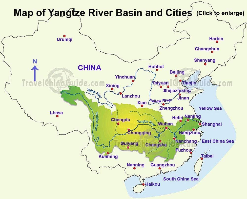 চীন yangtze নদীর মানচিত্র