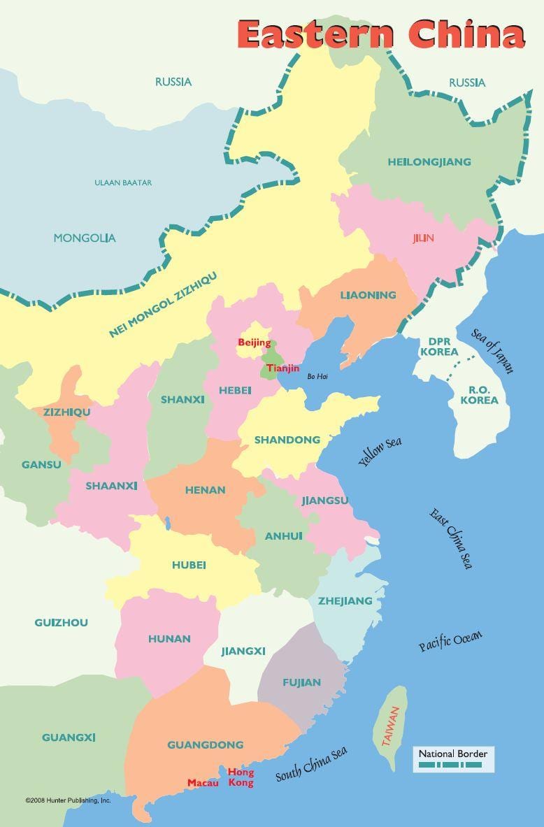 মানচিত্র পূর্ব চীন